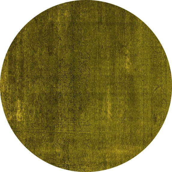 Ahgly Company Machine Washable Indoor Round Oriental Yellow Industrial Area Rugs, 4' Round