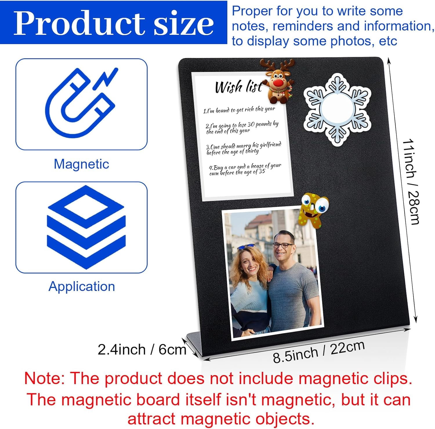 2 Pieces Magnetic Bulletin Board with Stand 11 x 8.5 Inches Mini Black Magnet Metal Tabletop Memo Display Board for Back to School Menu Table Home Kitchen Office Supplies