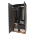 thumbnail image 5 of JERFIT Modern 2-Door Wardrobe with Drawer, Bedroom Storage Cabinet with Open Shelves, Grey and Oak Finish, 5 of 6