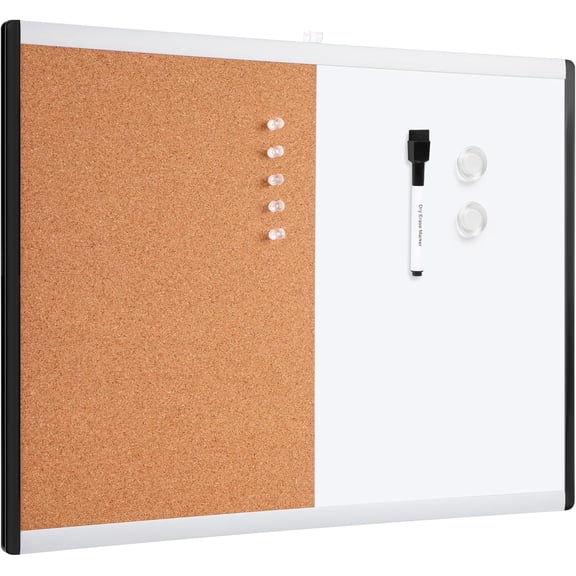 XIULIN Rectangular Magnetic Whiteboard & Cork Board Combo for Home, Office and Classroom, Plastic/Aluminum Frame, White,Yellow, 17" x 23"