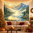 thumbnail image 3 of Mountain Lake Sunrise with Painterly Prominent Jagged Peak, Mystical Fantasy for Space Lovers, Galaxy Room Decor, Housewarming Gift, Tapestry Wall Hanging for Bedroom and Dorm, 3 of 7