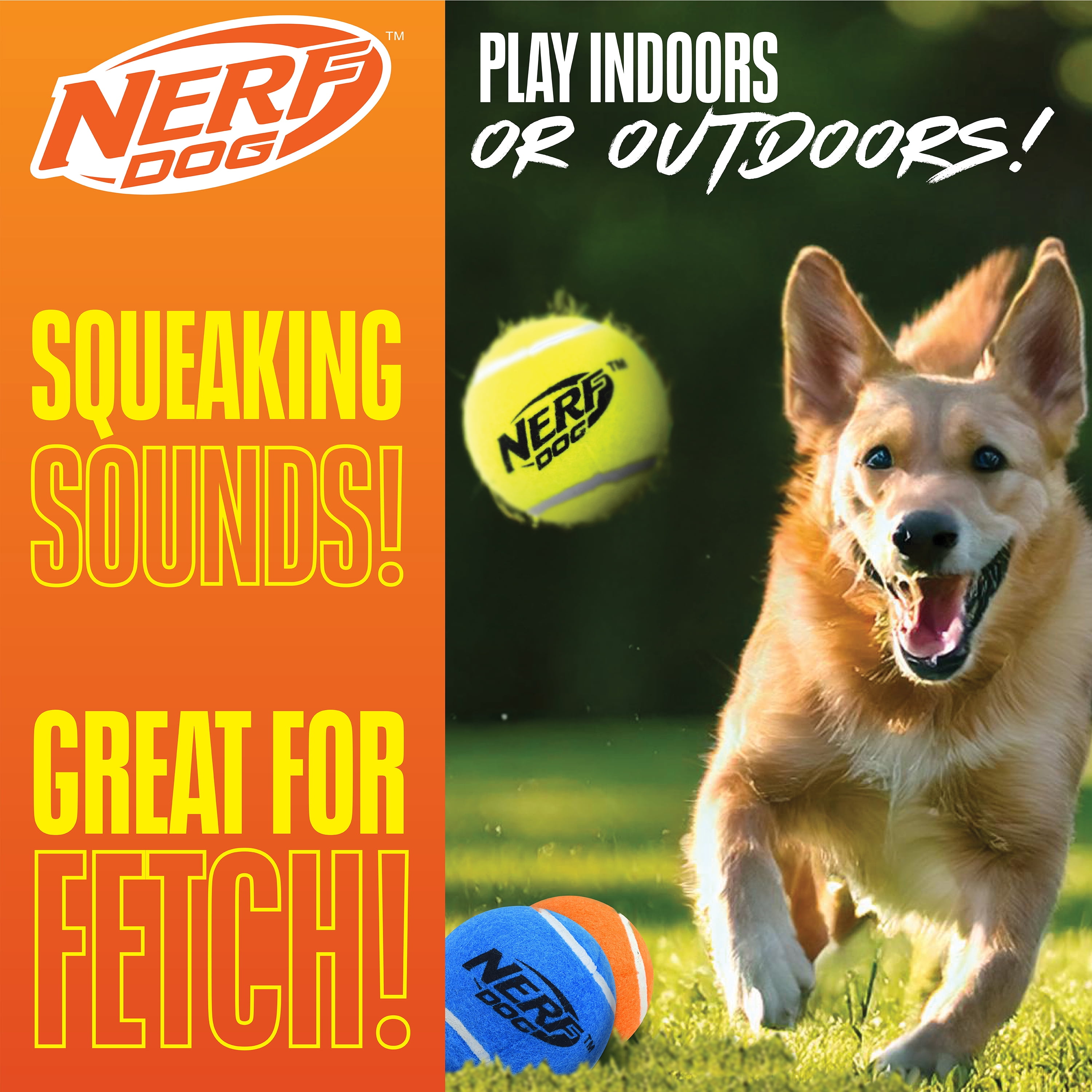 Nerf Dog Squeak Tennis Ball Dog Toy, 2.5 inch, 3 Pack
