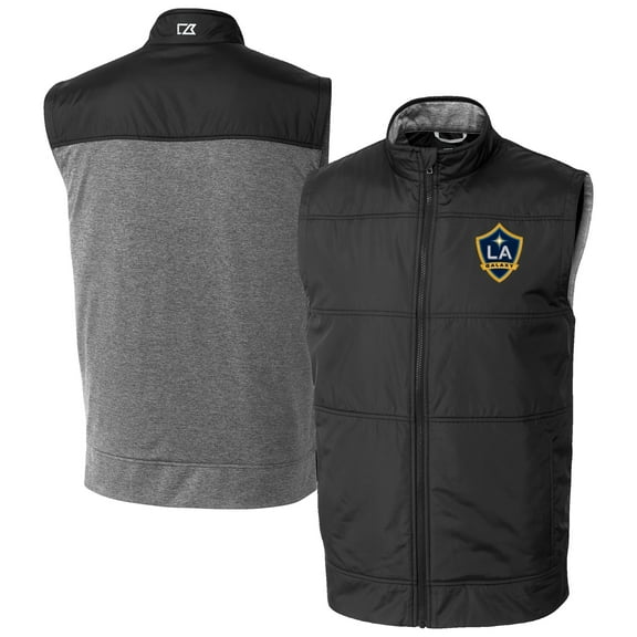 Men's-Cutter & Buck  Black LA Galaxy Big & Tall Stealth Hybrid Quilted Windbreaker Full-Zip Vest