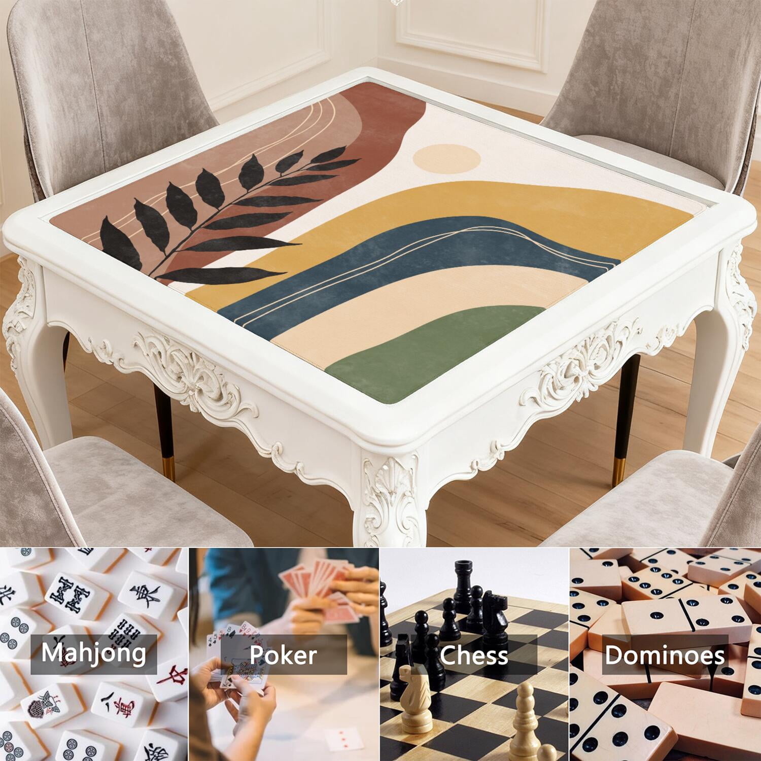 Large Square Boho Anti-Slip Mahjong Mat 31.5x31.5 Inch Rubber Table Topper with Noise Dampening for Chinese Tiles Card Games and Game Room Activities