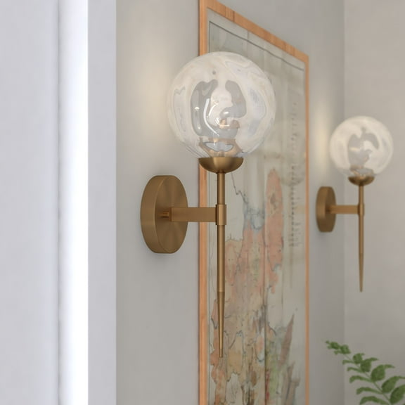 Olson 1 Light Brass Mid-Century Modern Wall Sconce Clear Globe Glass