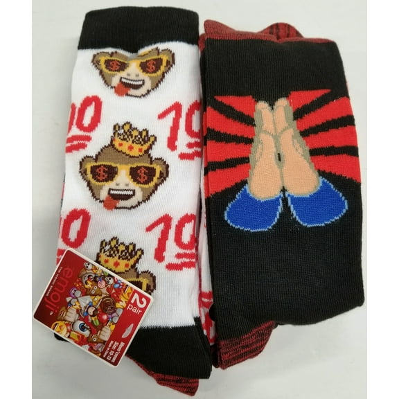 Emoji Men's' Crew Socks 2Pair 98% Polyester 2% Spandex Sunglasses/Crowl 10-13