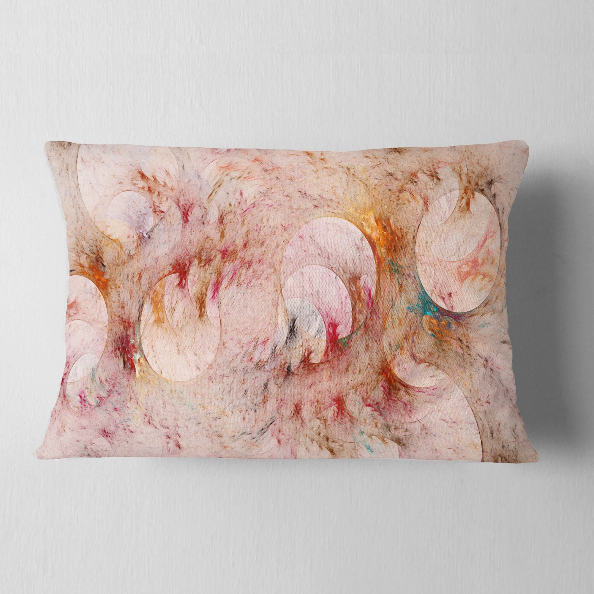 Designart Red Circles Fractal Texture - Abstract Throw Pillow - 12x20
