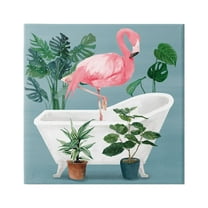 Stupell Industries Botanical Flamingo Bathroom Animals & Insects Painting Gallery Wrapped Canvas Art Print Wall Art, 17 x 17