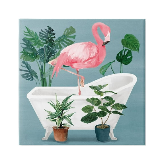 Stupell Industries Botanical Flamingo Bathroom Animals & Insects Painting Gallery Wrapped Canvas Art Print Wall Art, 17 x 17