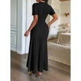 thumbnail image 6 of Women'S Crew Neck Dress Button Down Dresses Long Bodycon Knit Dress Black S, 6 of 7
