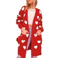 thumbnail image 2 of Musuos Women Open Front Duster Sweaters Heart Print Knitted Fall Cardigans with Pockets, 2 of 9