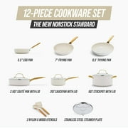 Blue Diamond White 12 Piece Nonstick Aluminum Pot and Pan Cookware Set, Gold