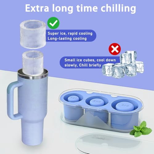 Silicone Ice Cube Tray with Lid and Bin for 30-40 Oz Tumblers - Easy Fill, Fast Release Ice Molds for Freezer, Whiskey, Cocktails, and Drinks (Blue)