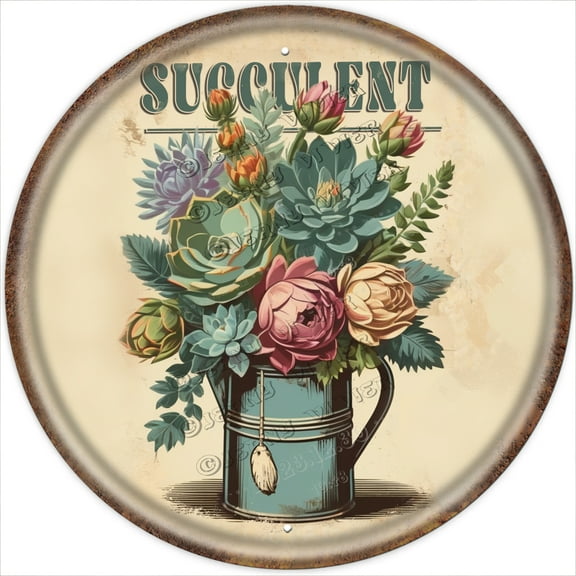 Succulent Aluminum Sign 12"x12",Round Vintage Metal Sign Antique Plaque Poster Succulent Decor Funny Retro Vintage Tin Bar Sign Country Home Décor
