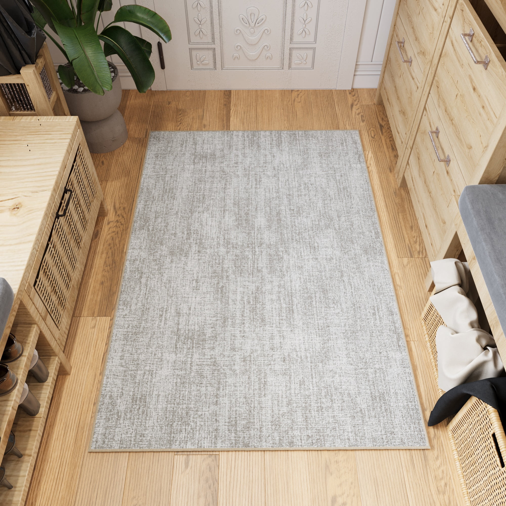 Ottomanson Non-Slip Washable Area Rug for Living Room Durable Low Profile Bedroom Carpet 3'3" x 4'6" Solid Beige