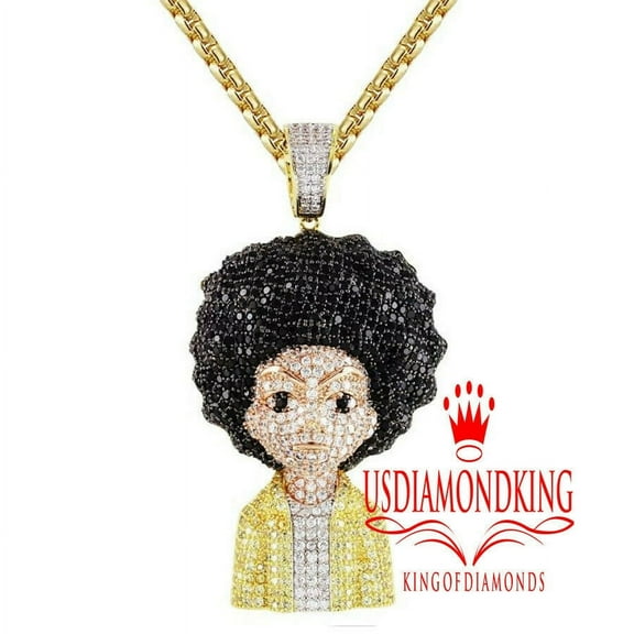 Men 14K Gold Finish Bling Comic Character Custom Designer Pendant Charm   Chain