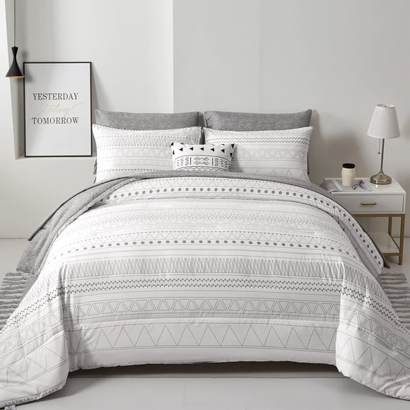 Juego de edredón WONGS BEDDING Boho Queen con 7 piezas de microfibra