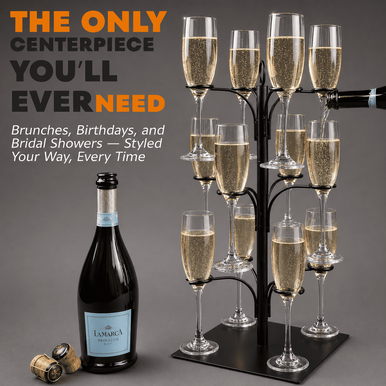 シャンパンスタンド Ksestor, 3-Tier Cocktail Tree Stand, Holds 12 Glasses, Champagne