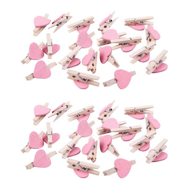 Mini Amor En Forma de Corazón Clips de Madera Mensaje Soporte de Foto ÁLbum Tarjeta Clavijas de Papel Decoración Fotografía - Rosa 40 Piezas