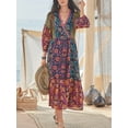 thumbnail image 2 of Robe en Lin de Coton Femmes Élégante Romantique Boho en Biais Cou Floral Panneau Robe Robe Dame Mode Robe à Manches Longues, 2 of 3