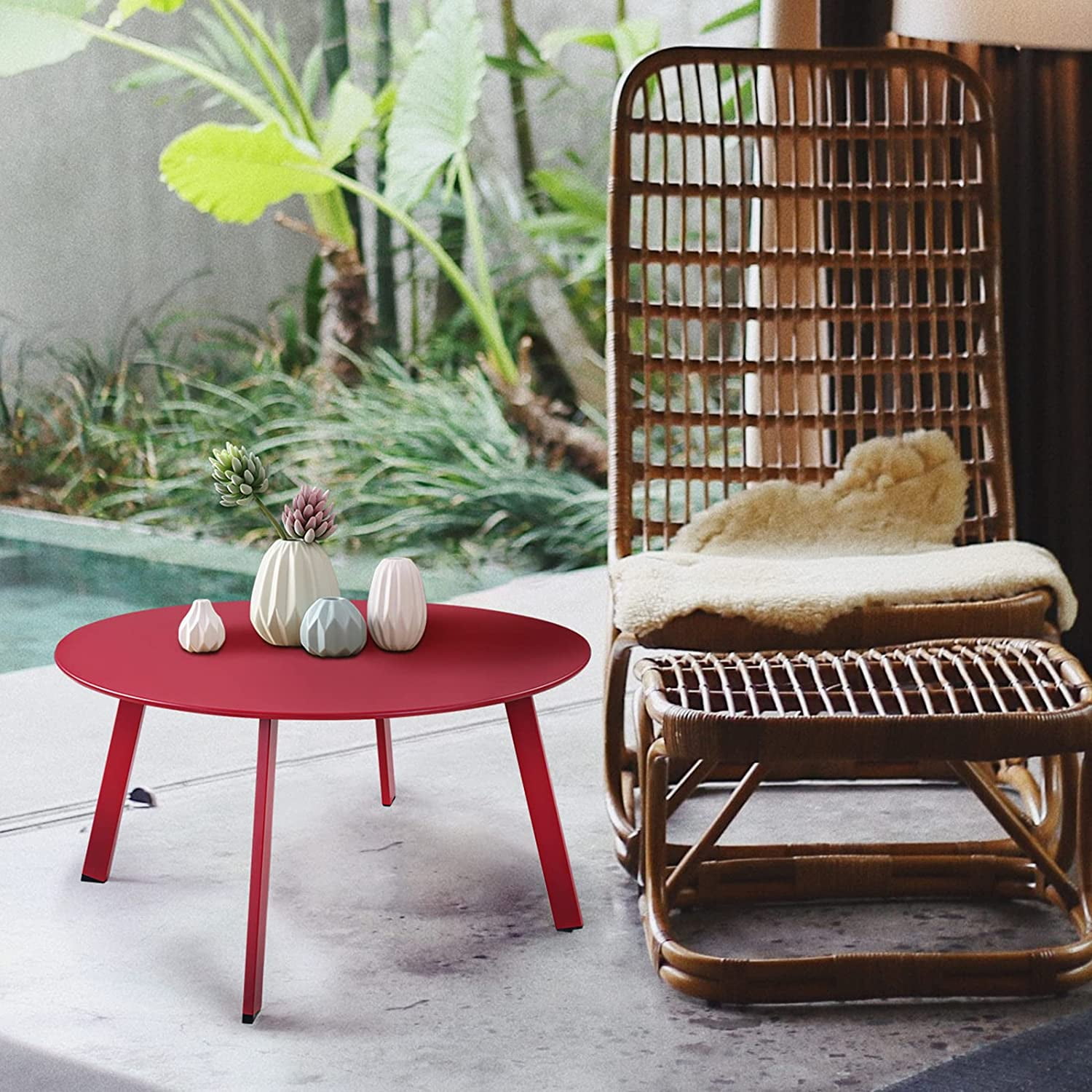 Grand Patio 28" Round Steel Outdoor Coffee Table, Red