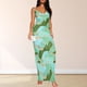 thumbnail image 5 of Vestido Vestido largo con estampado floral Sin espalda Vestido ajustado con tirantes para mujer Traje de vacaciones sexy Kuymtek Verde T L para Mujer, 5 of 6