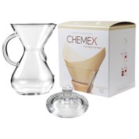 Chemex Glass 30 Ounce Coffee Maker with Cover and 100 Count Bonded Unbleached Pre-Folded Square Coffee Filters