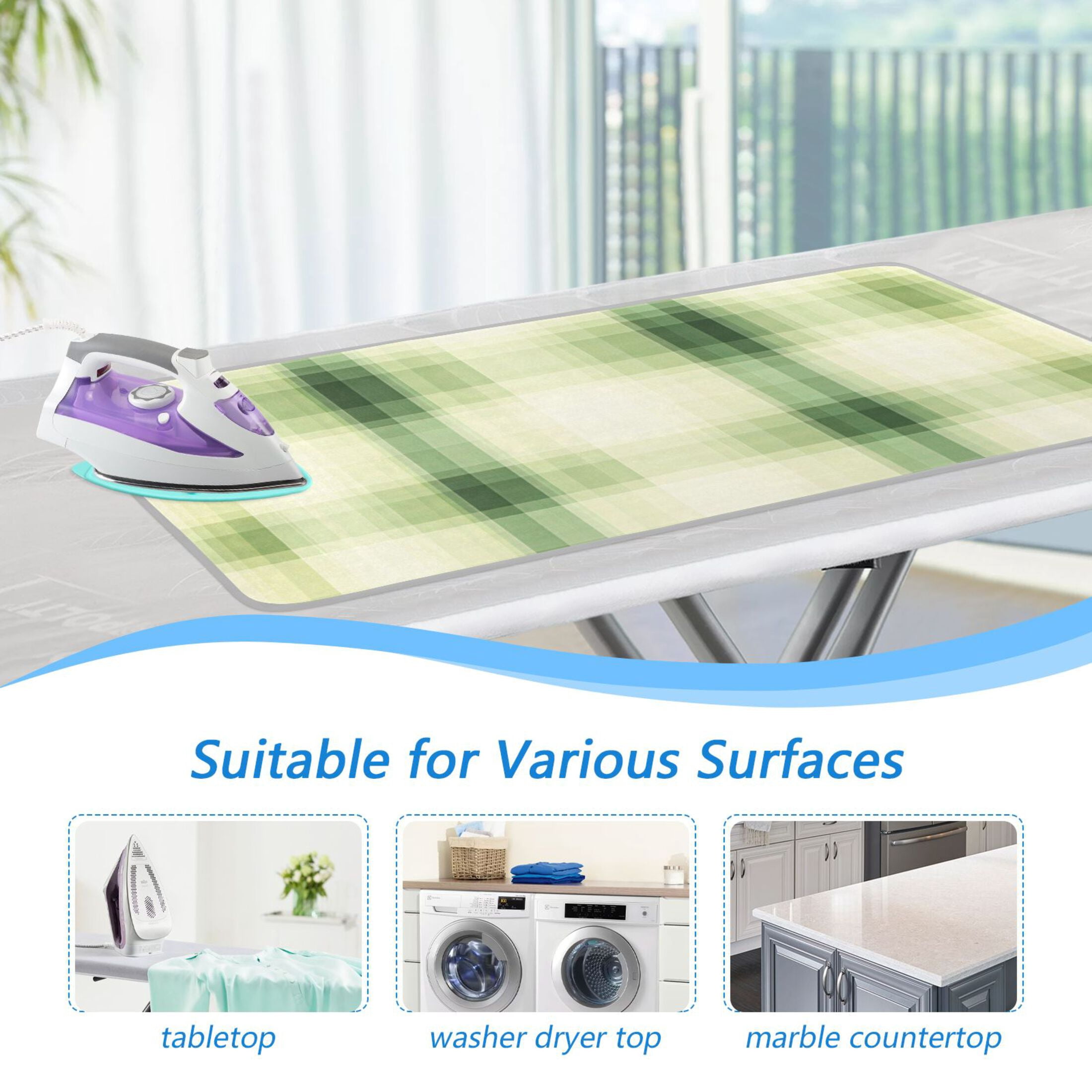 Yellow Green Fuzzy Grid Ironing Mat Blanket for Table Top Travel Portable Ironing Board Pad 47.2x27.6 Inch