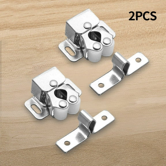 2Pcs Double Roller Catch Cabinet Latches with Spear Strike for Cupboard Closet Door, Silver