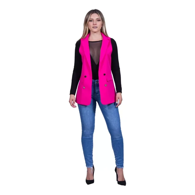 Chaleco Bléiser Mujer Frente Abierto Vestir Elegante Casual