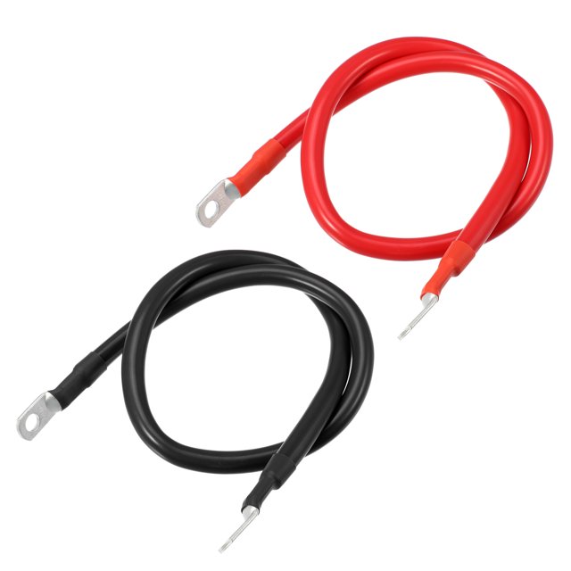 Unique Bargains 1 Pair 4 AWG Gauge 2ft Battery Inverter Cables with 5/16' Ring Universal for Car Vehicle RV Black Red