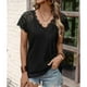 thumbnail image 3 of Bienvenido Blusa de Manga Corta para Mujer Cuello en V Borde de Encaje Color Puro Moda Transpirable para el Verano Negro L, 3 of 7