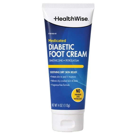 HealthWise Medicated Diabetic Foot Cream | Dimethicone   Petrolatum | Protects and Seals | Relieves Dry Heals | Paraben-Free | Odor-Free | 4.0 oz.
