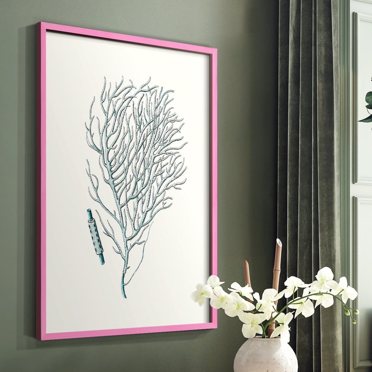 Antique Coastal Coral I Framed Print in Pink Solid Wood Framed Print No Nail Hanging