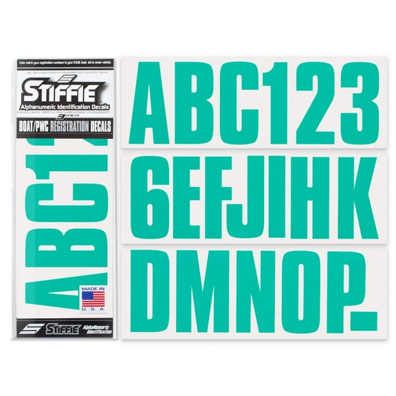 STIFFIE Uniline Sea Teal 3" Alpha-Numeric Identification Custom Kit Registration Numbers & Letters Marine Stickers Decals for Boats & Personal Watercraft PWC