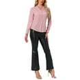 thumbnail image 2 of Camisa de manga larga con cuello alto Allegra K para mujer, estrellas metálicas, color rosa claro, 2 of 5