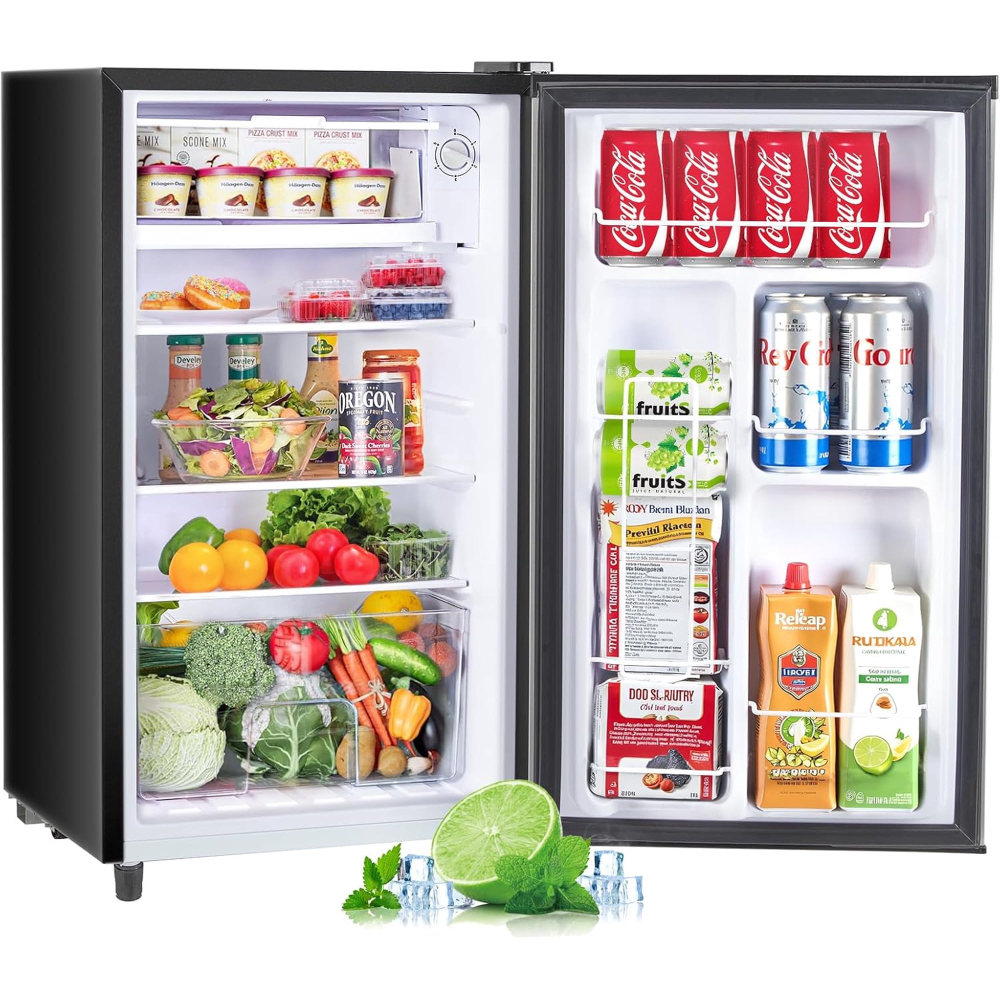 Simenmax Mini Fridge for Bedroom 3.2 Cu.Ft Small Refrigerator with Freezer for Dorm Office, Compact Single Door Adjustable Thermostat Low Noise,Silver