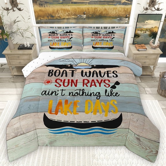 Homewish Vintage Boat Bedding Comforter Set 2pcs for Teens Boys Girls,Lake House Twin Comforter Sets Microfiber,Lodge Cabin Breathable Bedding Set,Luxury Bedroom Decor,Reversible