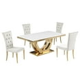 thumbnail image 2 of Terracotta Beige/Gold Faux Marble Dining Set (5-Piece), 2 of 4