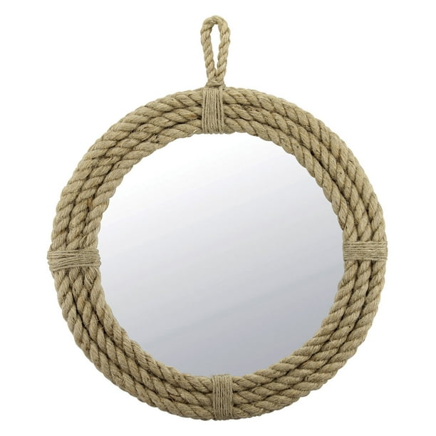 16 5 X Brown Coastal Wall Mirror, Danya B Round Mirror With Hanging Rope In Gold