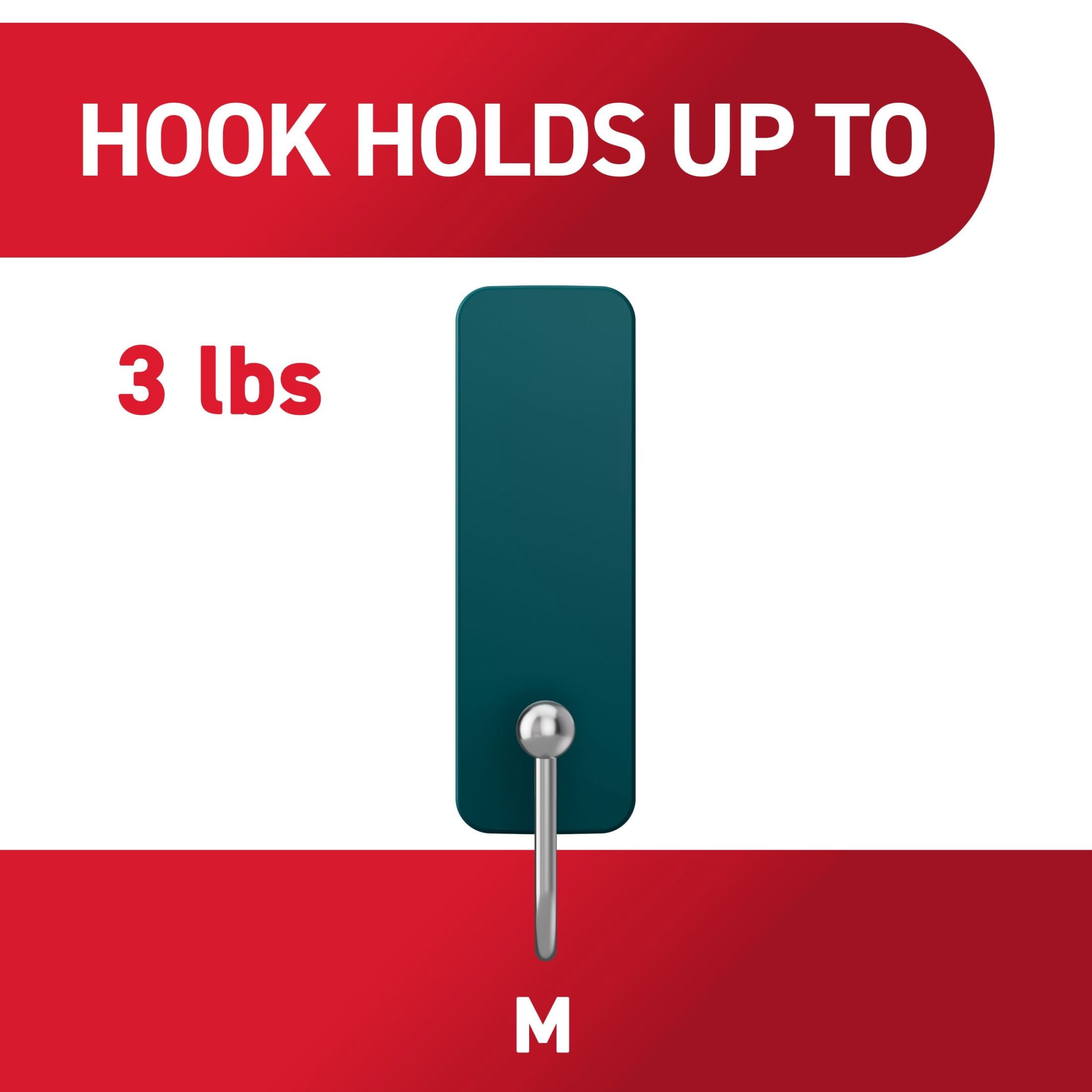 Command Medium Hooks, Twilight Teal, Holds 3 lbs, Damage-Free Hanging, 4 Hooks, 6 Adhesive Strips