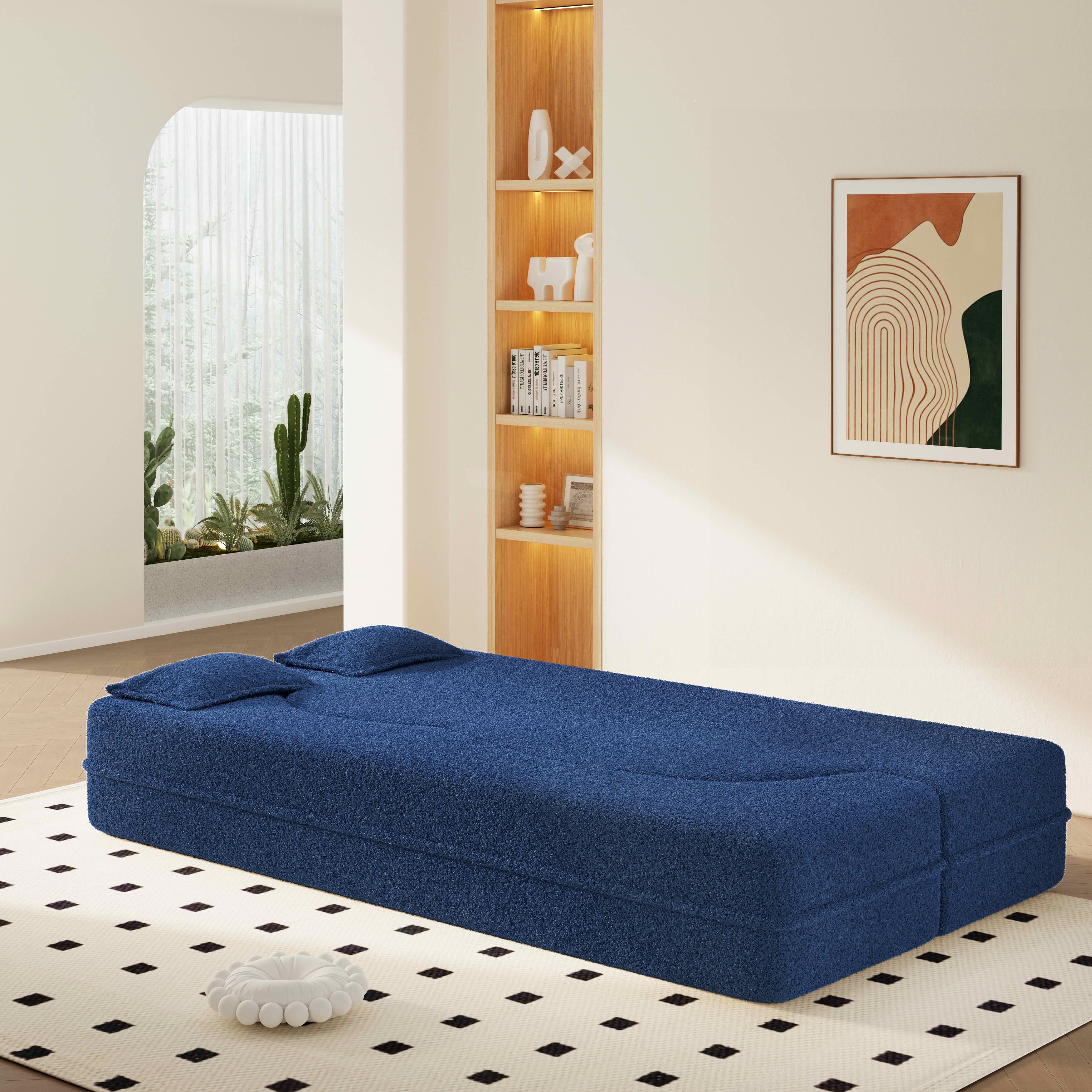 MAYEERTY Twin Corduroy Foldable Foam Floor Sofa Bed, Zero Assembly Vacuum Compressed Sleeper with 2 Pillows