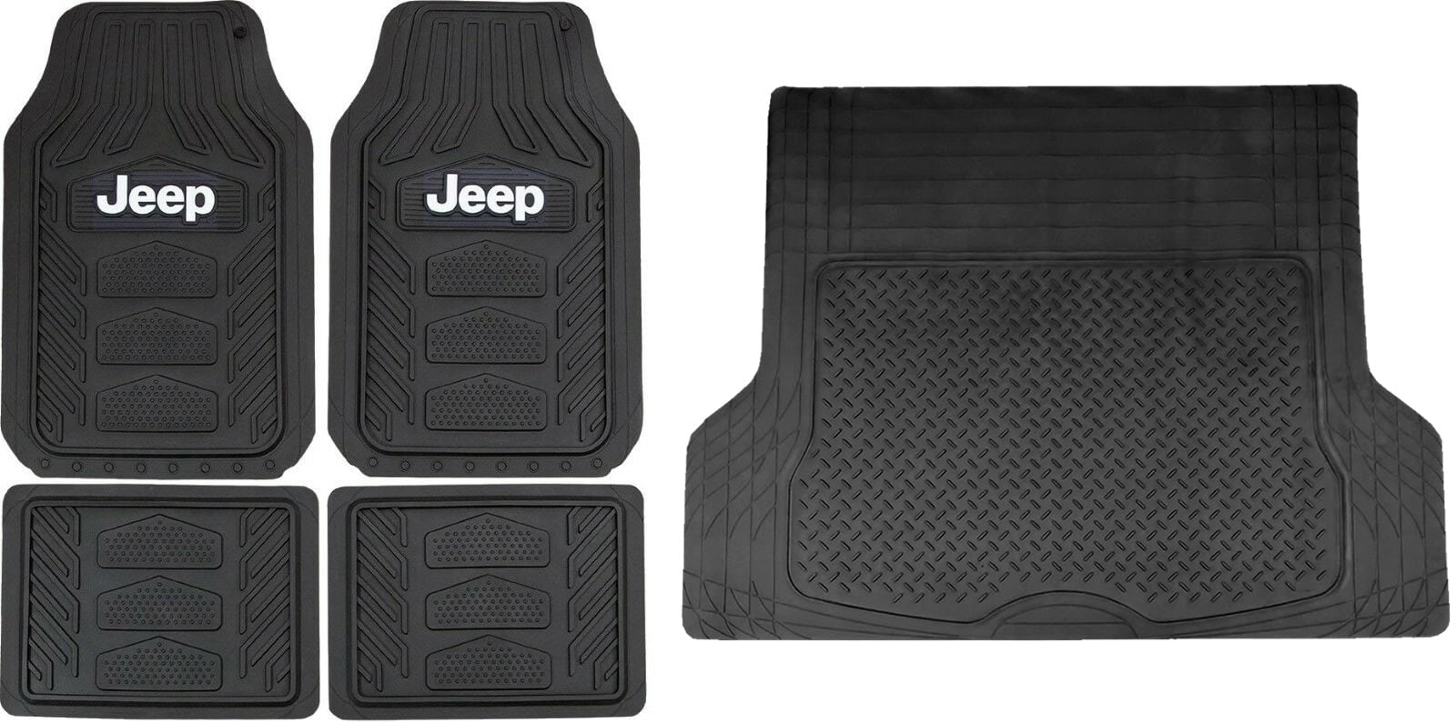 5 Piece All Weather Pro Heavy Duty Rubber Front Rear Floor Mats & Black