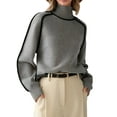 thumbnail image 3 of Female Mock Neck Pullover Sweaters Casual Fall Winter Long Sleeve Color Block Loose Knitted Tops Gray M, 3 of 9