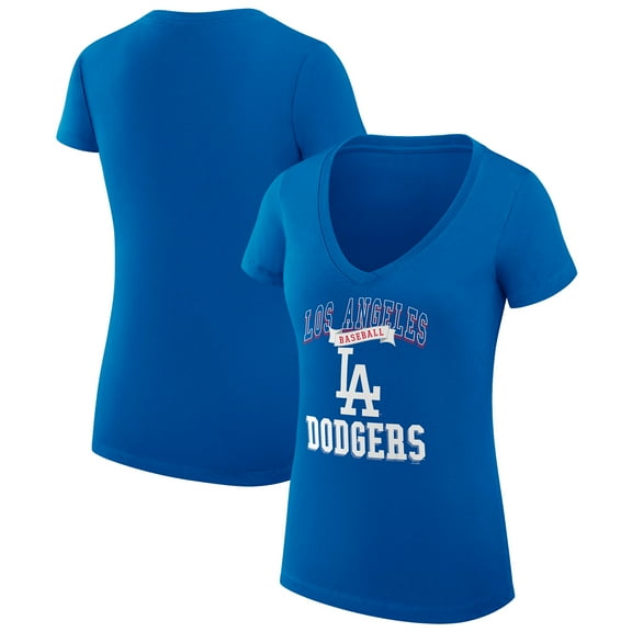 Women's G-III 4Her by Carl Banks Royal Los Angeles Dodgers Super-Slim Fit Lightweight Team Logo Graphic V-Neck T-Shirt