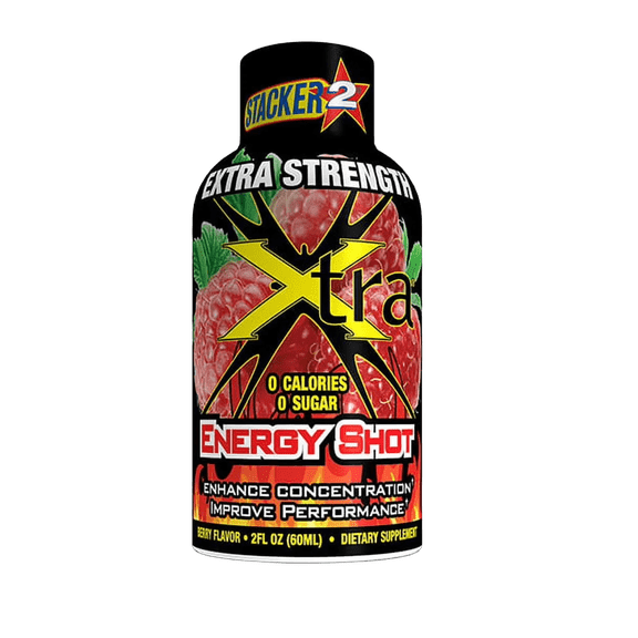 Stacker Extra Strength Energy Shot, Berry Flavor, 0 Calories, 0 Sugar, 2 oz Bottles, 12 Pack