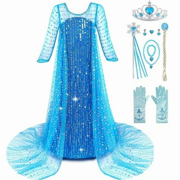 Jurebecia Elsa Princess Dress for Girls Luxury Sequin Princess Costume Kids Fancy Dress up for Halloween Carnival Party Cosplay 8 (7-8Years)