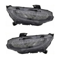 New Pair Of LED Headlights Compatible With Honda Civic Sport Touring Hatchback 4 Door 1.5L 2018 2019 By Part Number 33100Tbaa11 33150Tbaa11