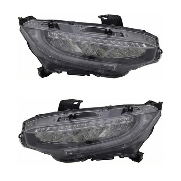 New Pair Of LED Headlights Compatible With Honda Civic Sport Touring Hatchback 4 Door 1.5L 2018 2019 By Part Number 33100Tbaa11 33150Tbaa11