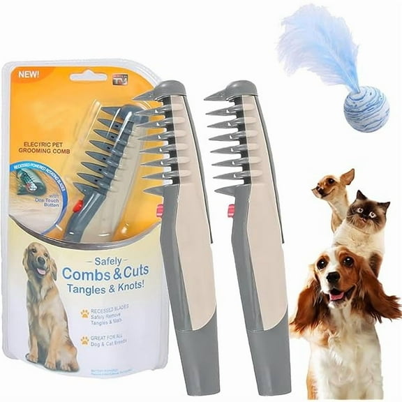 Saluqifa Glosrity Mataway e-Comb, 2025 New Mataway e Comb for Dogs Cats, 2 In 1 Electric Pet Grooming Tool with Razor Hair Trimmer for All Breeds, Dematting Fur Rake Brush for Dog & Cat (2pcs)